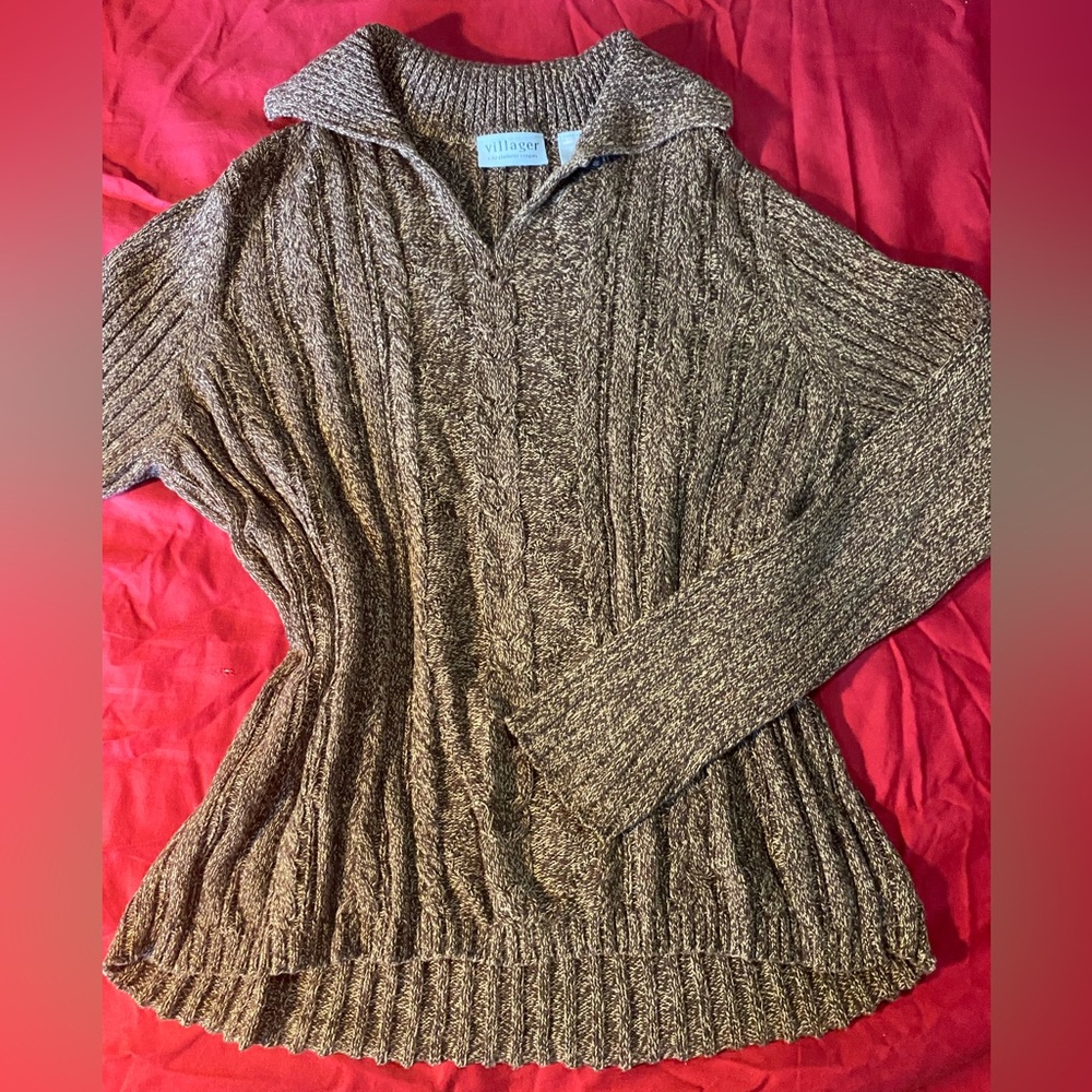 Liz Claiborne Brown Cable Knit Sweater Collared High Quality Formal Soft Autumn